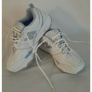 New Balance-Size 10 B-Athletic Shoes-Walking-White/Blue-Leather